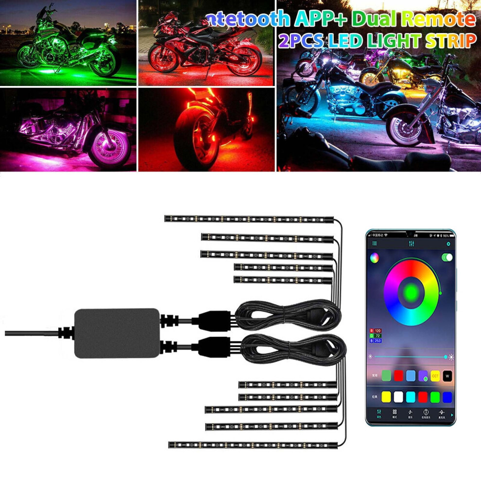 Motorcycle Underglow Kit, App-Controlled Rgb Strip S, 8 Colors, 16 Modes, Music Sync, Waterproof, Compatible With 12V Motorcycles Light 974856449002