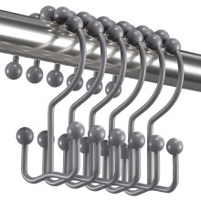 Shower Curtain Hooks Rings, Rust Resistant Metal Double Glide Shower Hooks Rings for Bathroom Shower Rods Curtains, Set of 12 Hooks