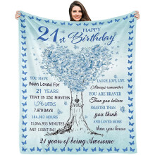 Cadeaux pour son 21e anniversaire : couverture et décorations 127 x 152 cm, idéal pour une femme, une fille ou une sœur.