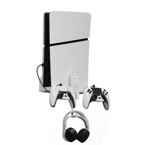 Durable Iron Wall Mount Bracket Set for PS5 Slim Space-Saving, Secure, and Convenient Storage with Dual Charging Cable
