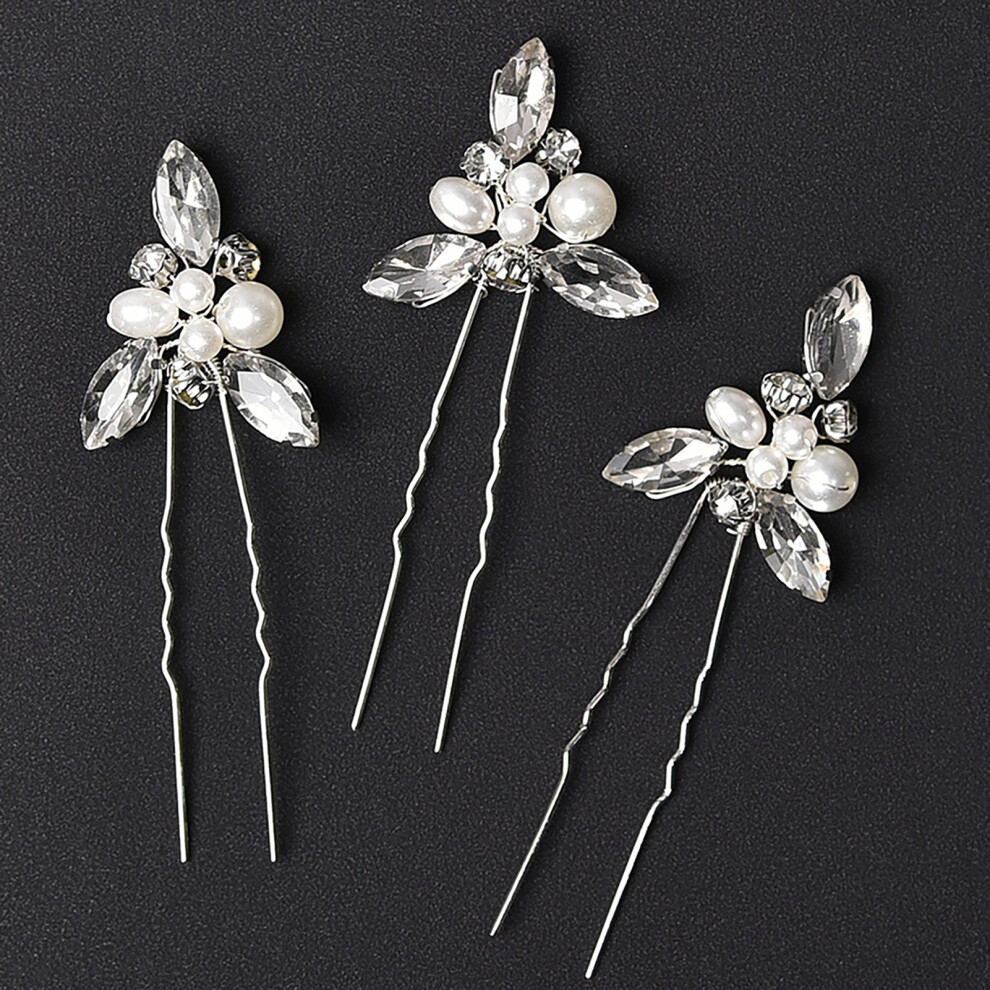 Dachuang Beauty Silver (Silver) Glittering Rhinestone U-Shaped Hairpins For Gifts
