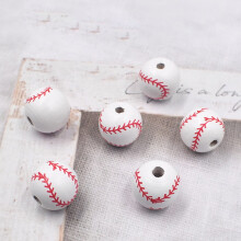 Wood Baseball Beads Round White 50 pcs