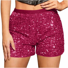 Women's Glitter Disco Shorts Stretchy Bodycon Hot Pink Size