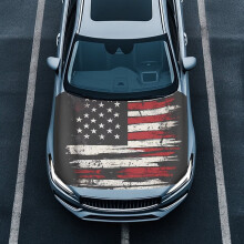 Vintage American Flag Hood Cover, Heat-Resistant Polyester Elastic Bonnet Protector for Trucks, Cars, SUVs, Vans – Compatible with All Vehicles
