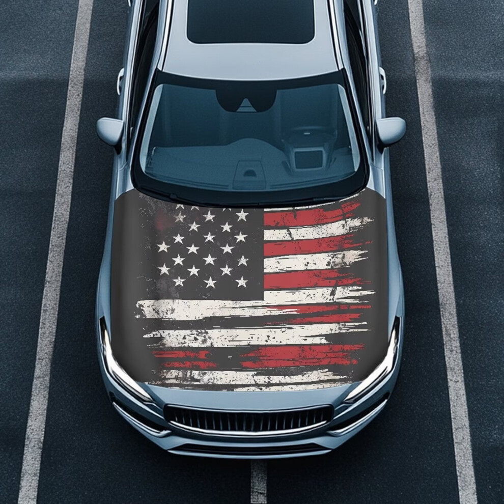 Vintage American Flag Hood Cover, Heat-Resistant Polyester Elastic Bonnet Protector For Trucks, Cars, Suvs, Vans Â Compatible With All Vehicles 9180435385666