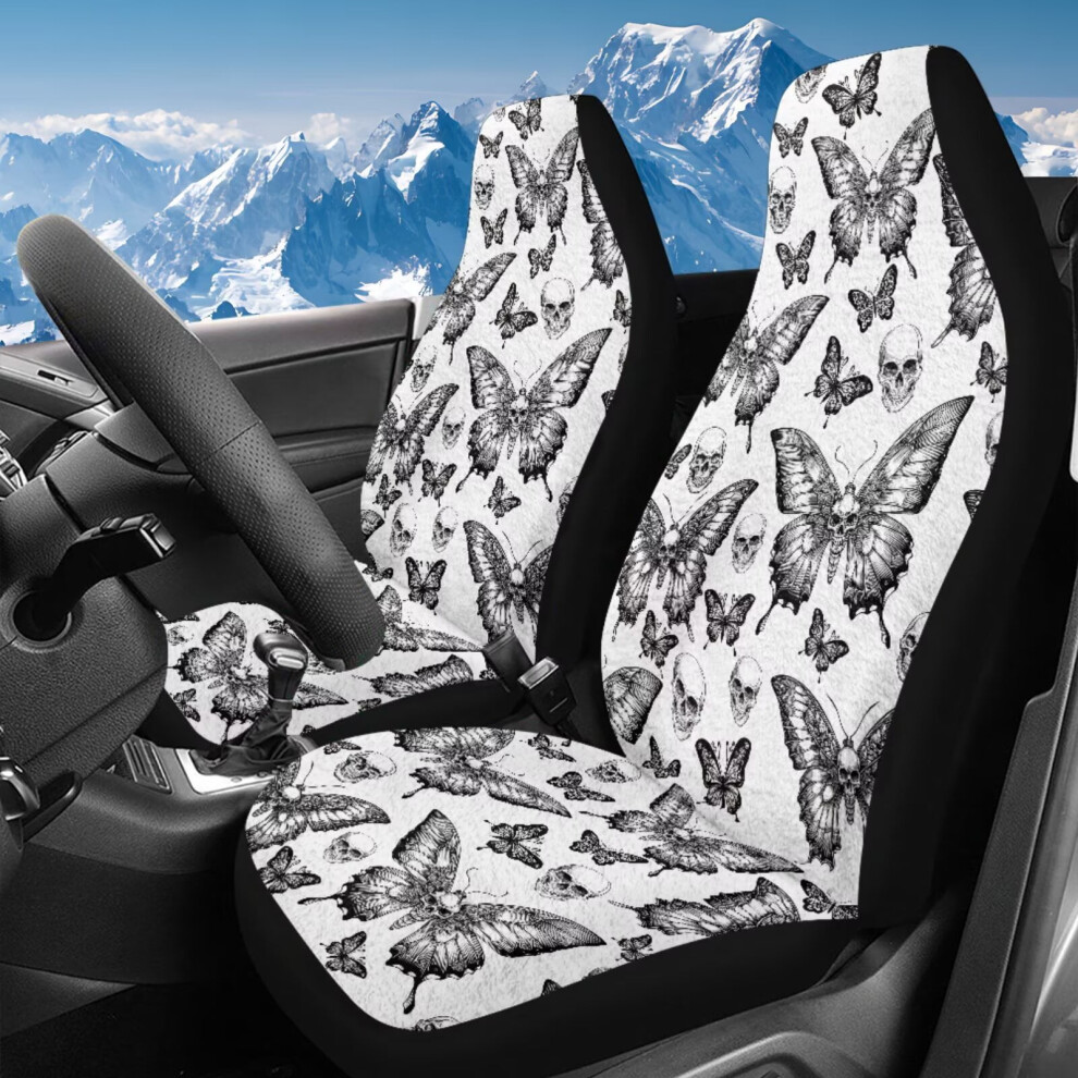 Butterfly Print Car Seat Covers (Front Only, 2Pcs), High-Back Heavy-Duty Plush Protectors, Universal Fit, Compatible With Most Vehicles Coral 9180435385222