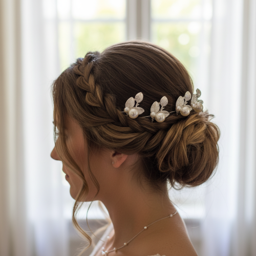 Gold Pearl Leaf Bridal Hairpin 1