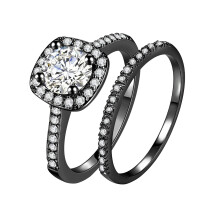Bague de promesse pour homme et femme, zircone cubique/moissanite, alliance, bijou en alliage et strass, tailles 6 à 11, noir – Compatible avec le