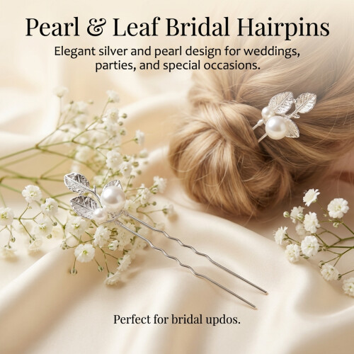 Gold Pearl Leaf Bridal Hairpin 2