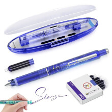 Stylo plume rétractable 0,38 mm, encre bleue/noire, corps transparent, 5 recharges, pointe moyenne, anti-fuite – Compatible avec InkBlue