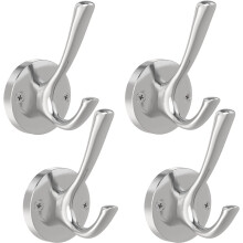 Crochets muraux doubles, lot de 4, en métal nickelé brossé