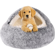 Vaskbar huleseng for katter og liten hund, sklisikker koselig krok for kjæledyr opptil 10,6 kg (grå, 61 x 61 cm)