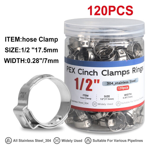 120 τεμάχια 1/2" PEX ανοξείδωτο ατσάλι σφιγκτήρας δακτυλίων Cinch, πτύχωση με τσιμπίδα
