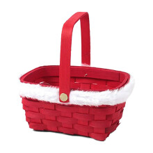 Panier de Noël – Panier cadeau tressé à la main avec poignée en bois et bordures en fourrure blanche, petit contenant rouge pour ranger fruits