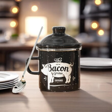 Mini pots à épices 425 ml, pot à beurre et à graisse en émail avec cuillère filtre, pot de conservation pour graisse de bacon style ferme,