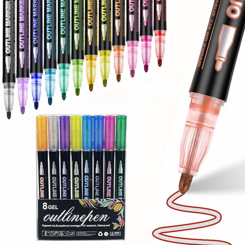 Double Line Outline Markers Shimmer Metallic Glitter 48-pack