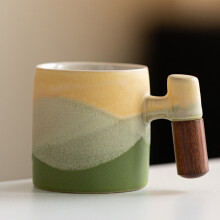 Rough Pottery Mini Cute Small Tea Cup Wooden Grip Handle Coffee Cup Exquisite Fresh Small Cup Sea theme Mug