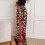 Women's Leopard Print Red Drawstring Wide Leg Pants Brown 4