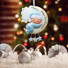 Hwkond Baby Girl's 1st Christmas Ornament 2024 – Resin Girl in Wreath Tree Decor, Blue