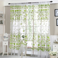 Embroidered Sheer Peony Curtains 77.1x37.4", Soft, Washable, Tear-Resistant, Home Use (Green)