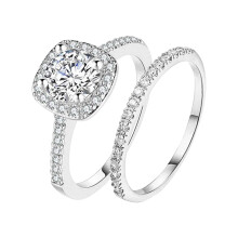 Inel din argint 925 cu moissanit și zirconii cubice zirconii pentru femei – Set de nuntă, logodnă, mireasă, suprapunibil – Compatibil cu