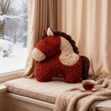 Horse Year Festive Pillow & Toy – Soft Plush Cushion, Cute Horse Design, 18.9"x18.9", Red, Perfect Gift & Home Accent