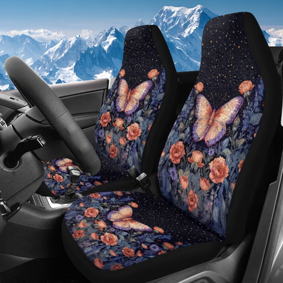 Rose Butterfly Car Seat Covers High Back 2Pcs Coral 9027700182660