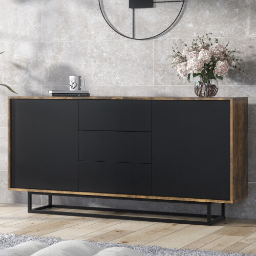 Sideboard Vista Loft 140cm - Rustic & Black Doors