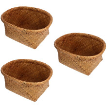 3 Pieces Sea Grass Woven Basket Storage Organizer Sundries Wicker Laundry