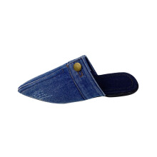 Dame Flade Mules Lukkede Spidse Tå Rygløse Slip-On Loafers Dame Denim Baotou Træsko Halv Slides Cap-Toe Ensfarvede Damesandaler Mørkeblå38