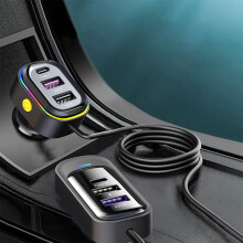6-Port USB C Car Charger - Fast Charge 66W Multi-Functional Car Charger for Smartphone, Tablet & More - Universal Compatibility, Plug and Play