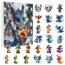 Calendrier de l'Avent Dragon de 24 jours avec 24 pendentifs dragons en acrylique – Compatible avec 2024