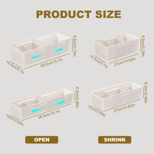 Expandable Drawer Organizer Plastic Adjustable 2 Pack 2