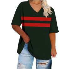 Plus Size Womens T Shirts Loose Fit Short Sleeve Tees V Neck Color Block Summer Tops 2025 Fashion
