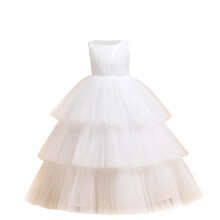 Girls Tiered Tulle Party Dress Sleeveless Round Neck Bow Accents Princess Pageant Birthday Performance Formal
