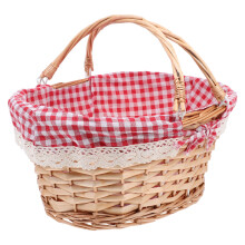 Topbathy Red Woven Picnic Basket Handheld Decorative Basket for Fruit Snacks and Sundry Storage