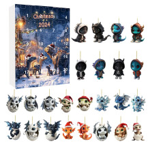 Calendrier de l'Avent Dragon de 24 jours avec 24 pendentifs dragons 2D en acrylique – Compatible avec 2024