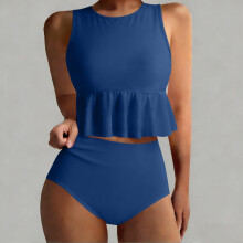 Women's Solid Color Swimsuit Set Built-in Bra Slimming Bikini Top and Briefs Sporty Beachwear