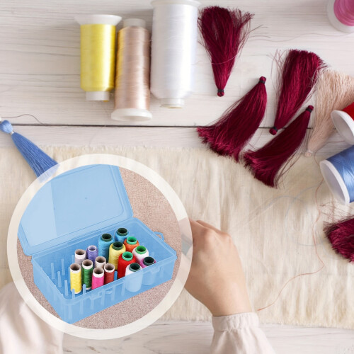Organizer Box, 42 Spool Plastic Thread Organizer Box For Home Sewing Multi-Function Transparent Desktop Storage Case For Thread And Needles
