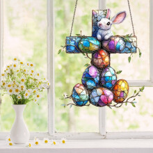 Huevo de Pascua y conejito Adornos colgantes acrílicos 2D – Decoración colorida de primavera para árboles, ventanas y paredes – Compatible con