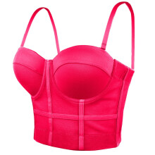 Women's Mesh Bustier Crop Top Push Up Corset Tops Bra Apricot Hot Pink M
