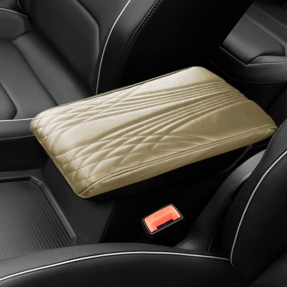Upgraded Memory Cotton Car Armrest Box Pad, Leather Console Cover Compatible With Suv/Truck (, Angle Pattern) Beige 9027700611849