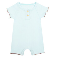 Macacão infantil unissex em algodão e linho, sem mangas, com babados, ideal para primavera/verão, azul, tamanho 12M/80.