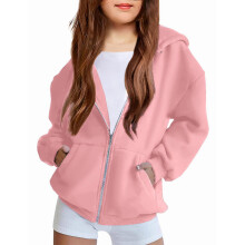 Felpa da donna con cappuccio e zip intera, vestibilità ampia, giacca leggera e casual con tasche per l'uso quotidiano.