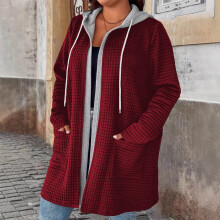 Női Plus Size Kapucnis Széldzseki Laza Fazonú Hosszú Ujjú