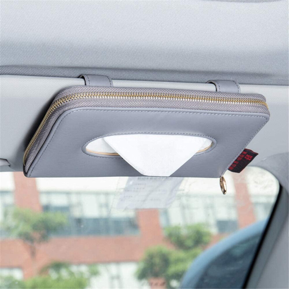 Car Sun Visor Tissue Holder, Napkin Holder, Pu Leather Backseat Tissue Case Holder For Car Vehicle With Zipper (Grey) Grey 9065194418490