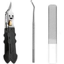 Black Anti-Slip Grip Gear Lock Nail Clipper Set, Ultra-compatible with Sharp Tips, Eagle Beak Angled, 3-Piece