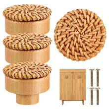 Boho rattan træskuffeknopper til møbler 4 stk.