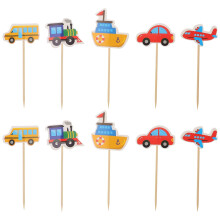 Bamboo Cartoon Car Shape Cake Decoration For Families Theme Party 10Pcs 4.7x2x0.08In
