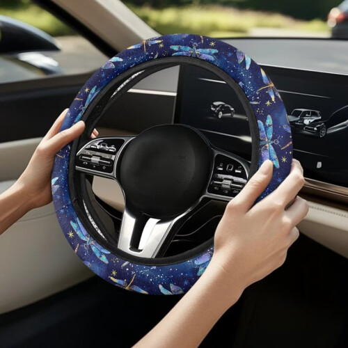 Fluffy Blue Dragonfly Steering Wheel Cover Flannel 1-Pack 1